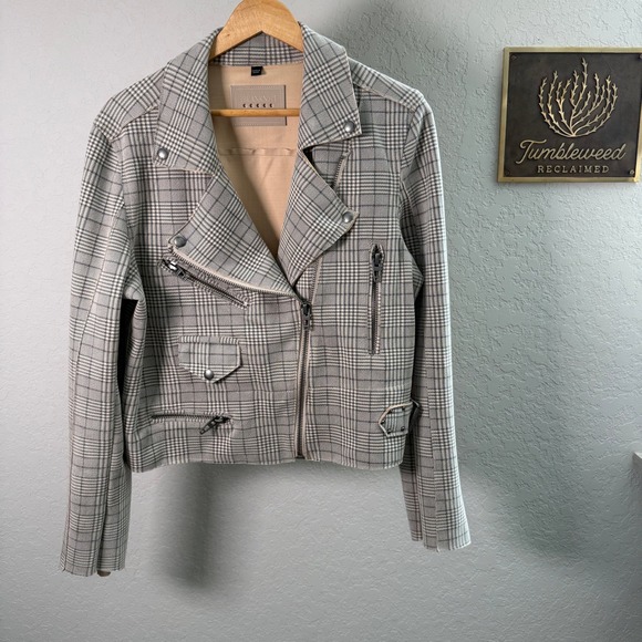BLANKNYC Plaid Moto Jacket Women's Size Medium Asymmetrical Zip Lined Blazer - Picture 10 of 10